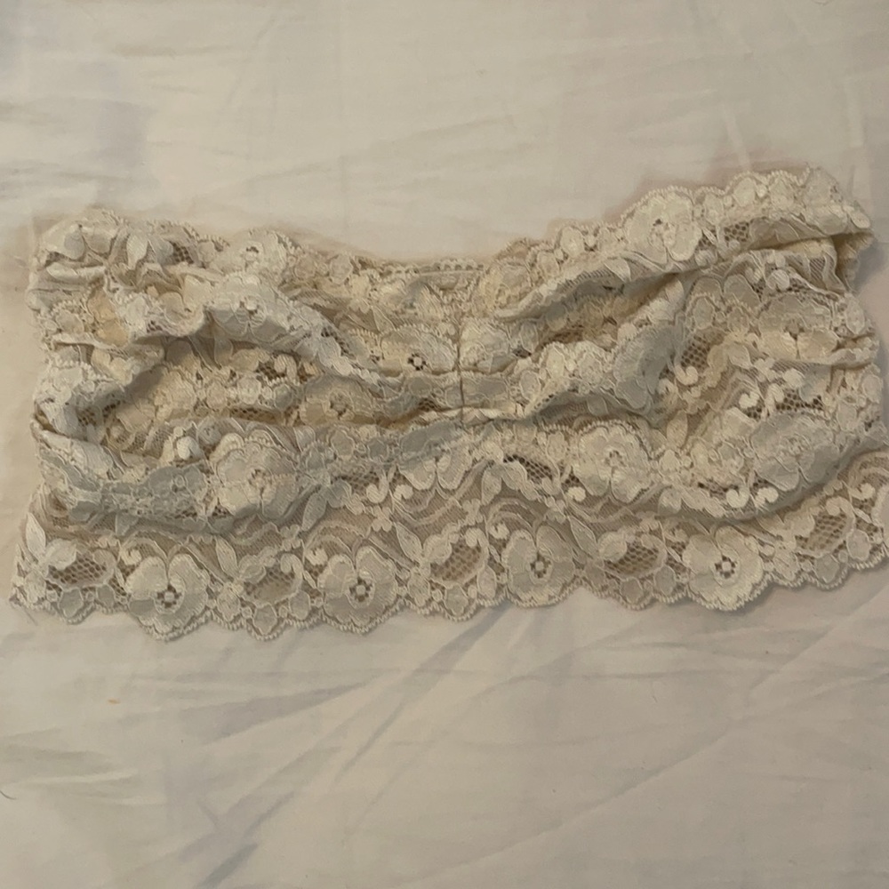 Cream, lace bandeau.
